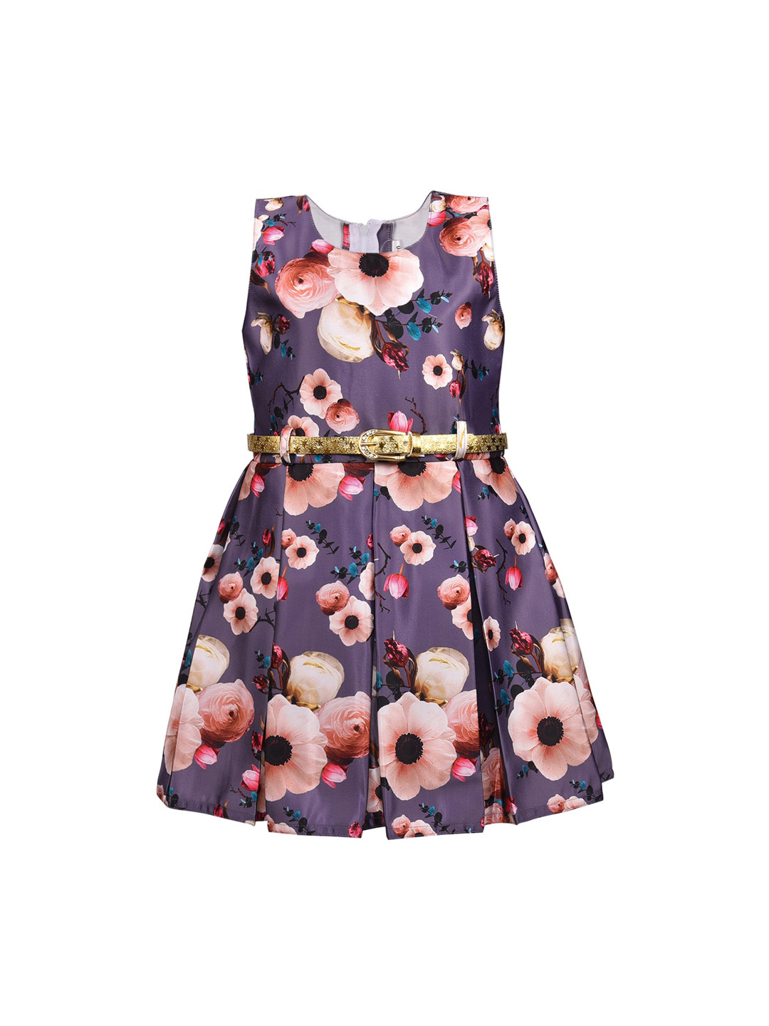 Wish Karo Girls Grey Printed Fit and Flare Dress