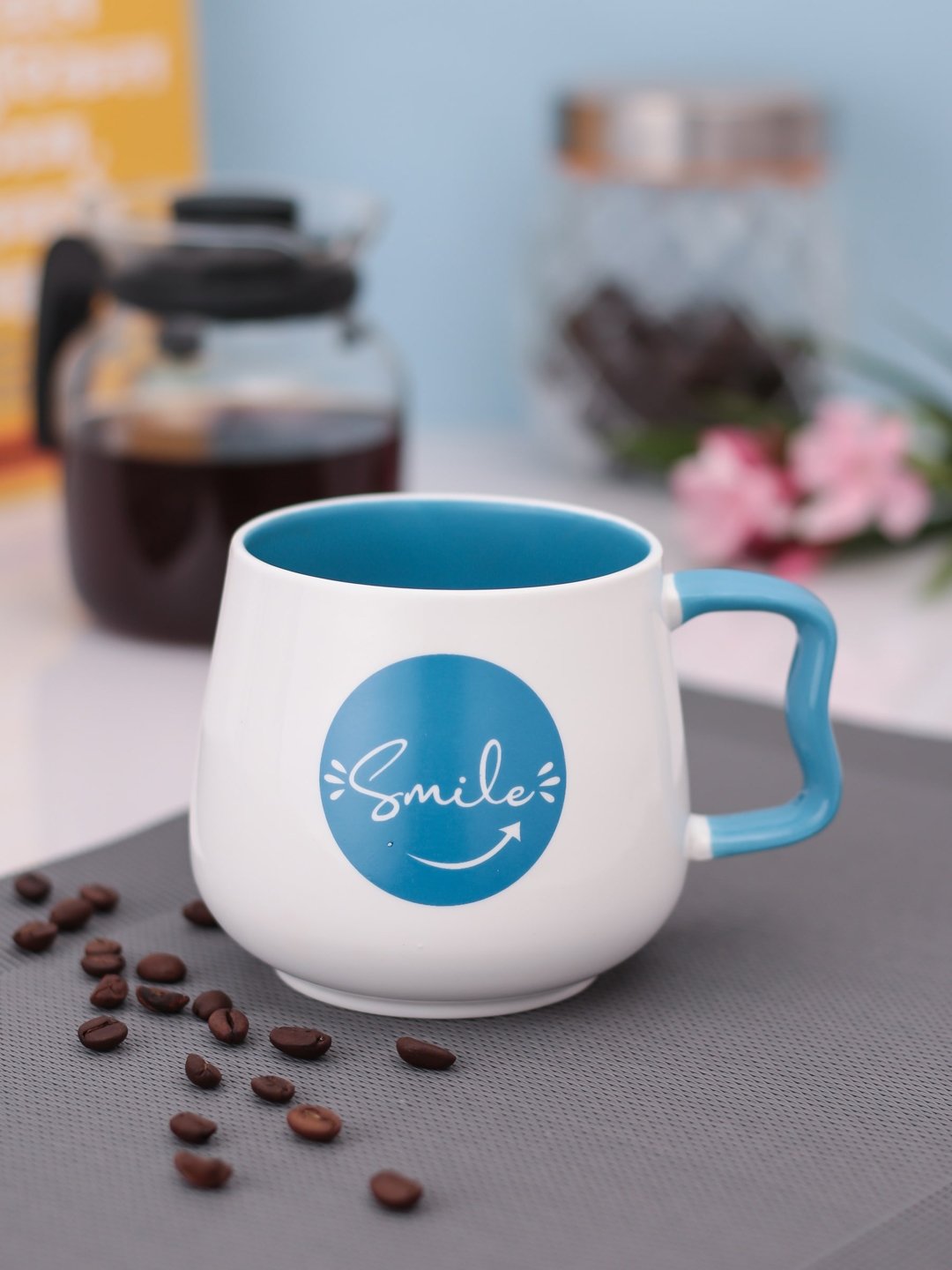 JCPL White   Blue Smile Print Ceramic Milk Mug