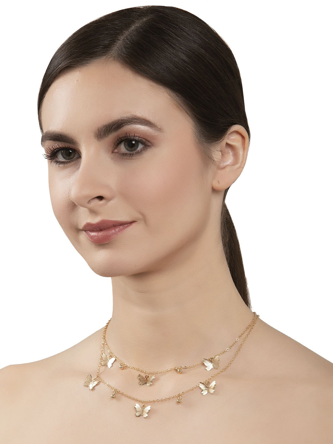Shining Diva Fashion Gold-Plated Multi Layer Chain Necklace