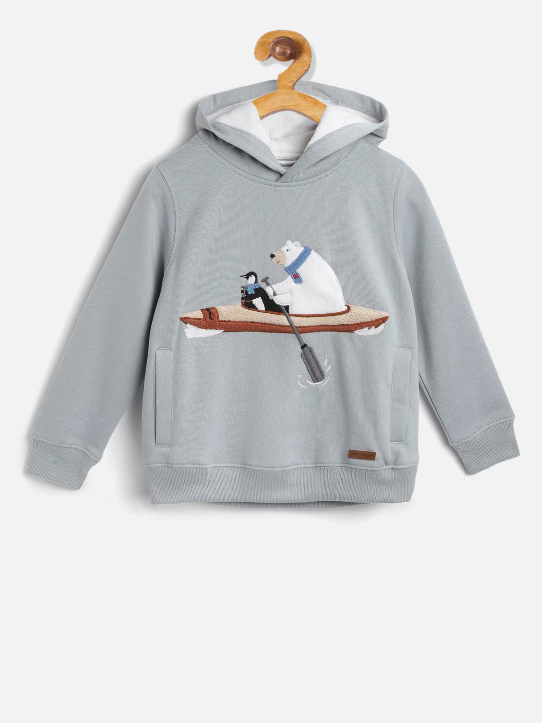 Cherry Crumble Boys Sky Blue Applique River Fun Hooded Sweatshirt