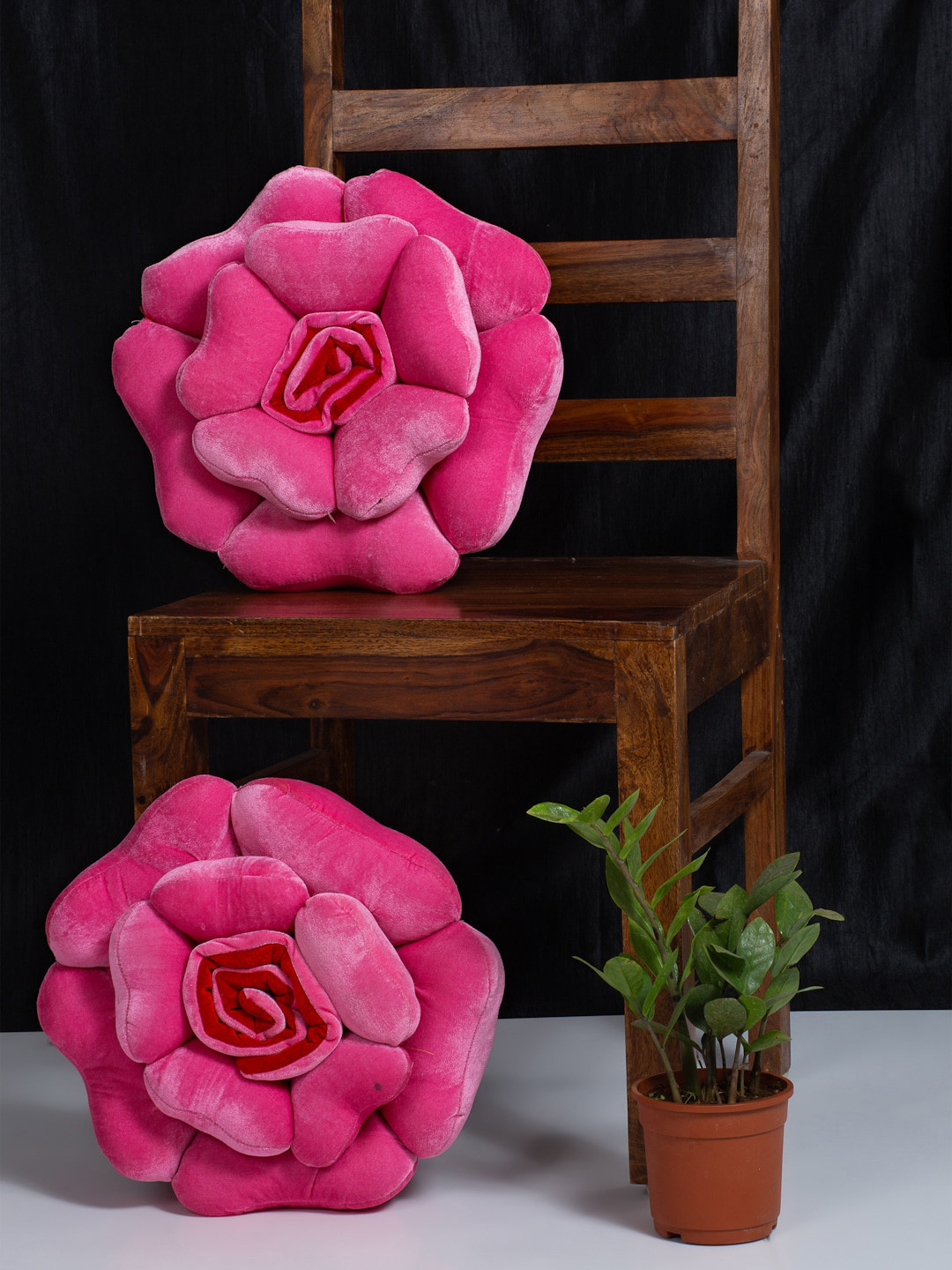 HOSTA HOMES Set Of 2 Pink Velvet Flower Shaped Cushions