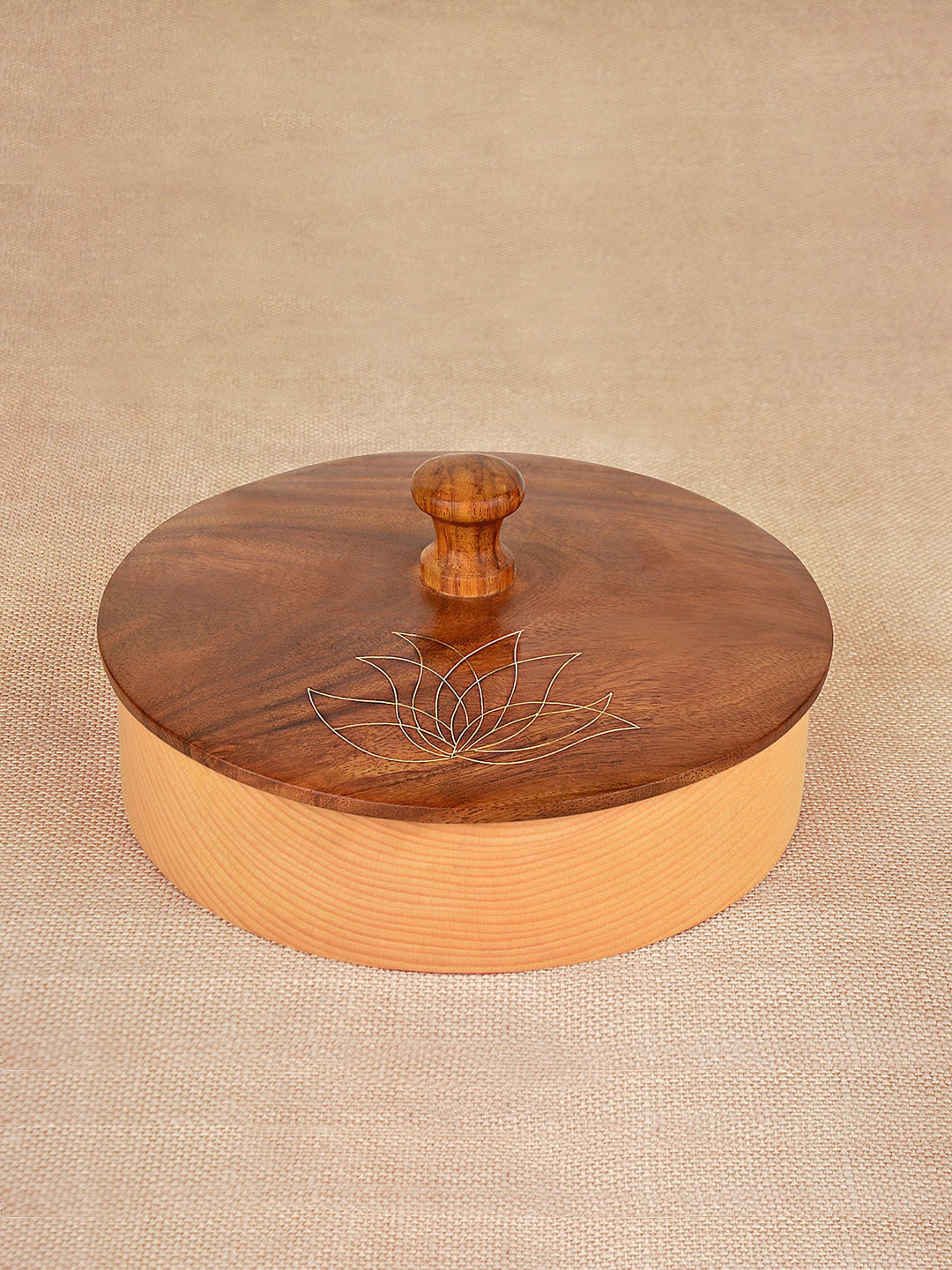 StyleMyWay Brown & Beige Solid Wooden Chapati Box With Lid