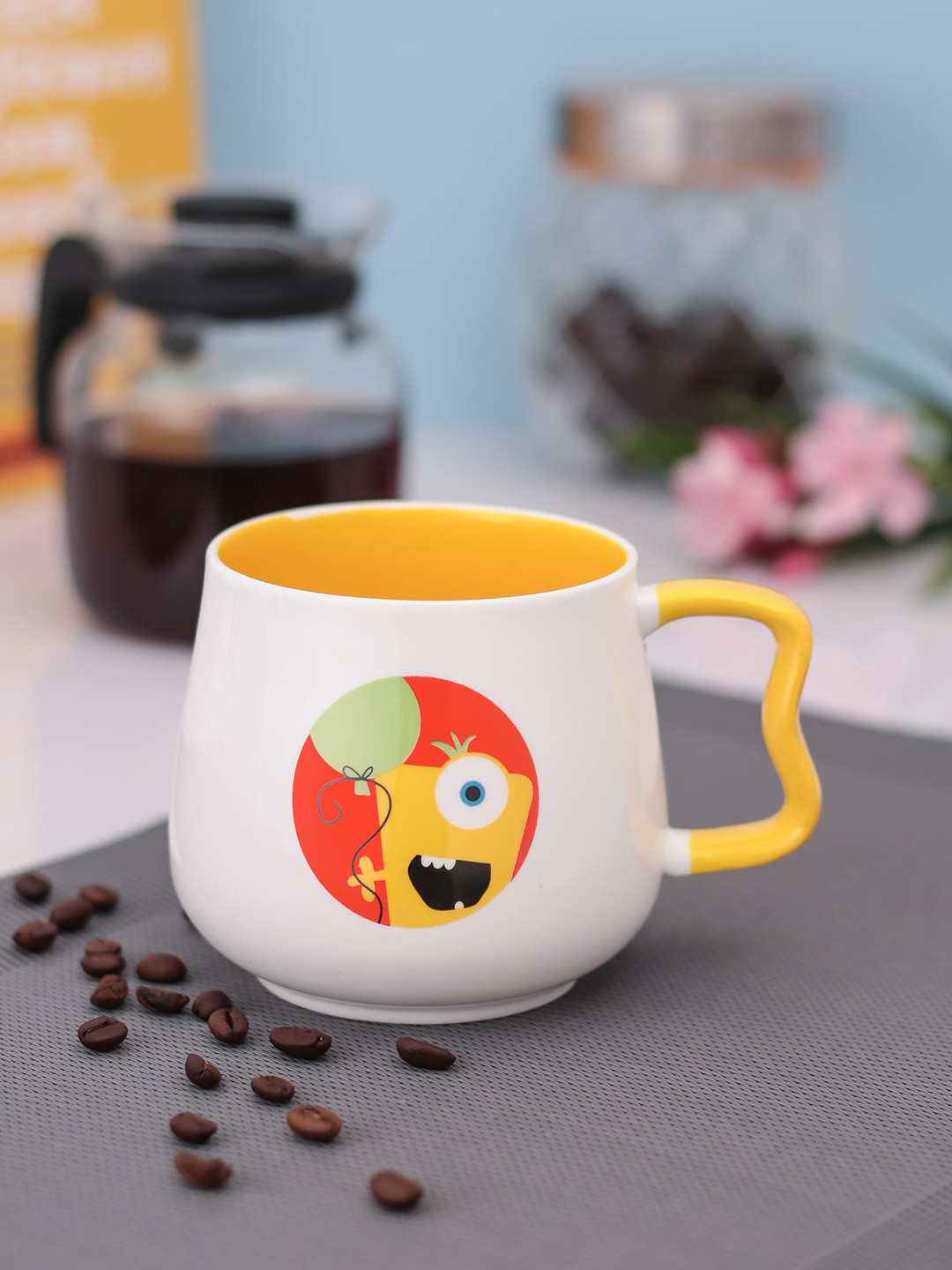 CLAY CRAFT White Conversational Ceramic Microwave Safe Mug-350ml