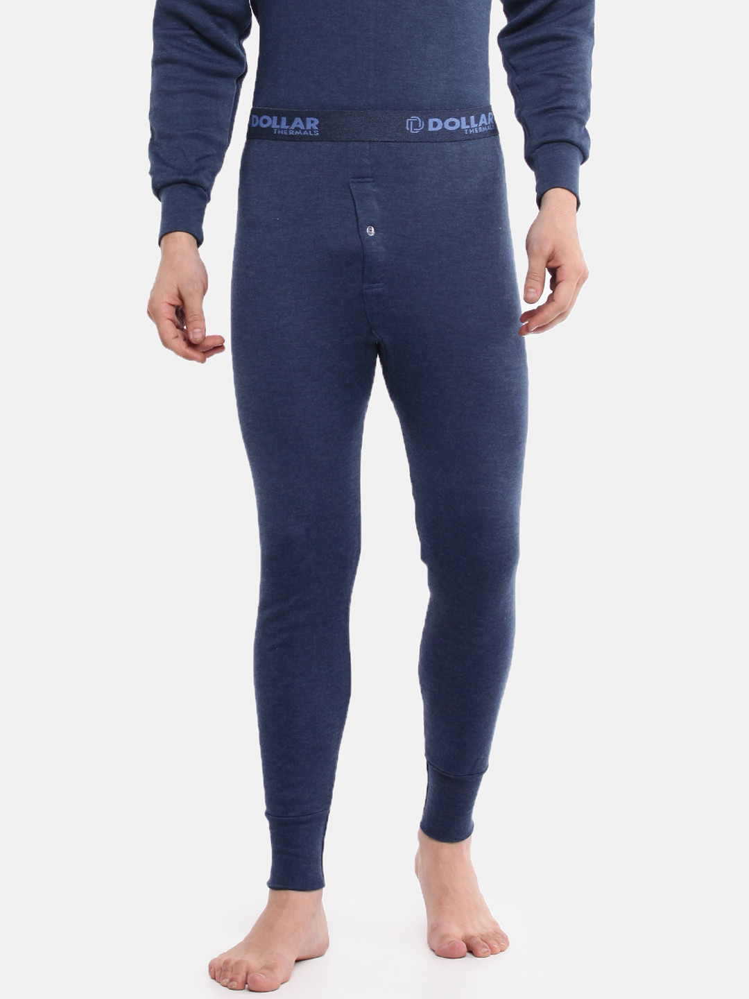 Dollar Men Blue Solid Slim-Fit Zero Shrinkage Thermal Bottom