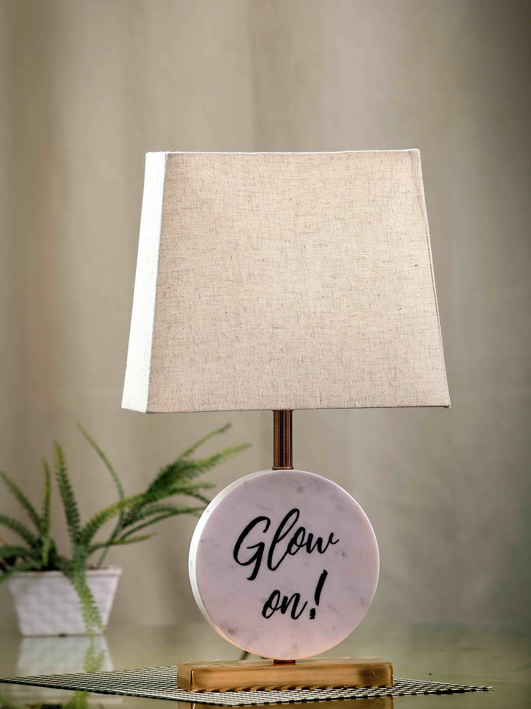 POSH-N-PLUSH Beige Glow On Marble Bedside Standard Table Lamp