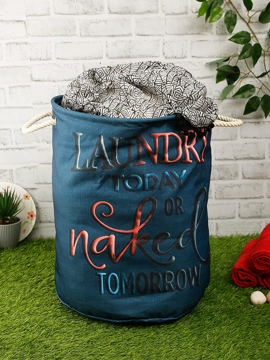 ROMEE Teal Blue & Black Printed Laundry Bag