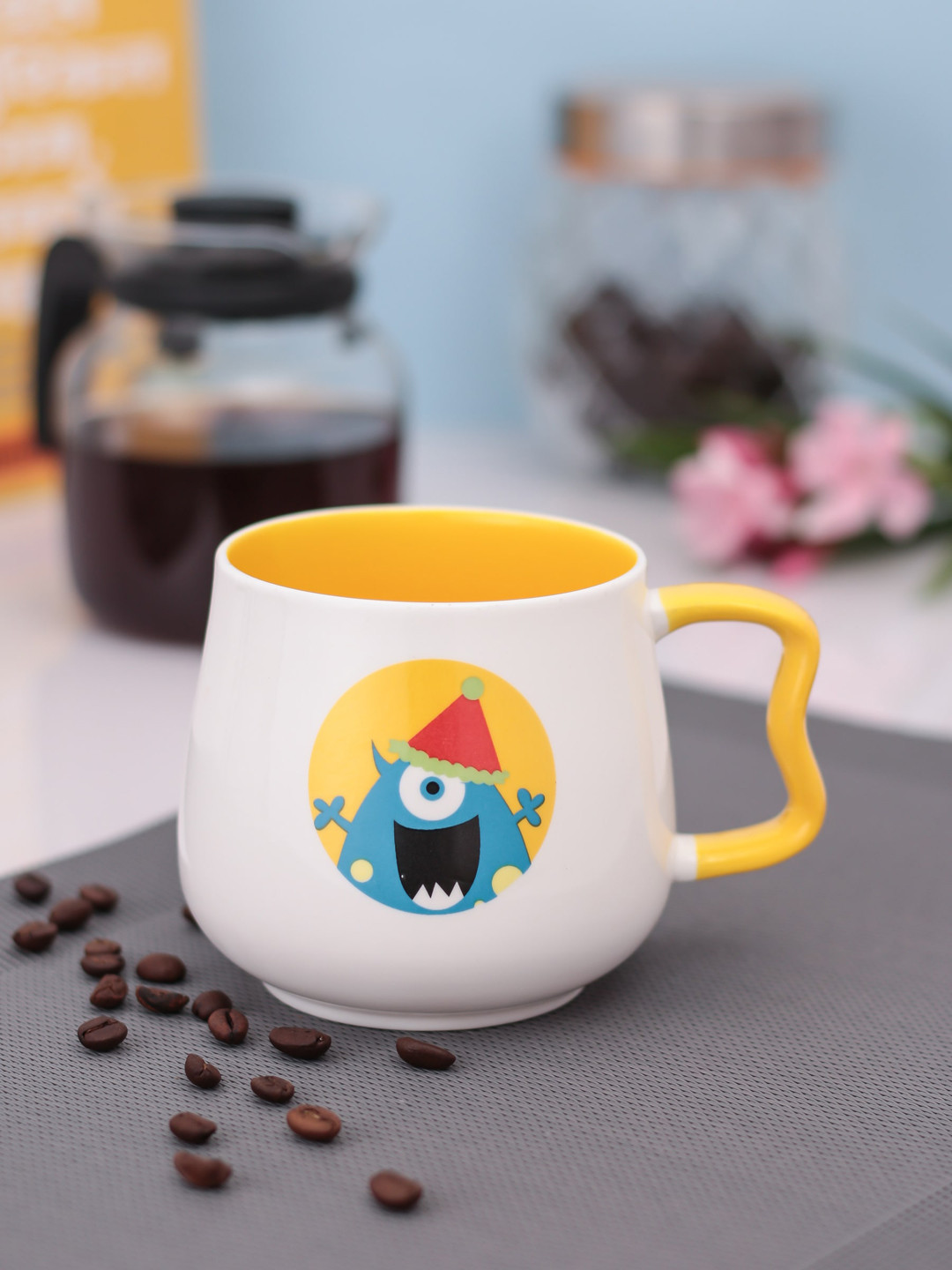 JCPL White Cartoon Characters Ceramic Microwave Safe Mug-350ml
