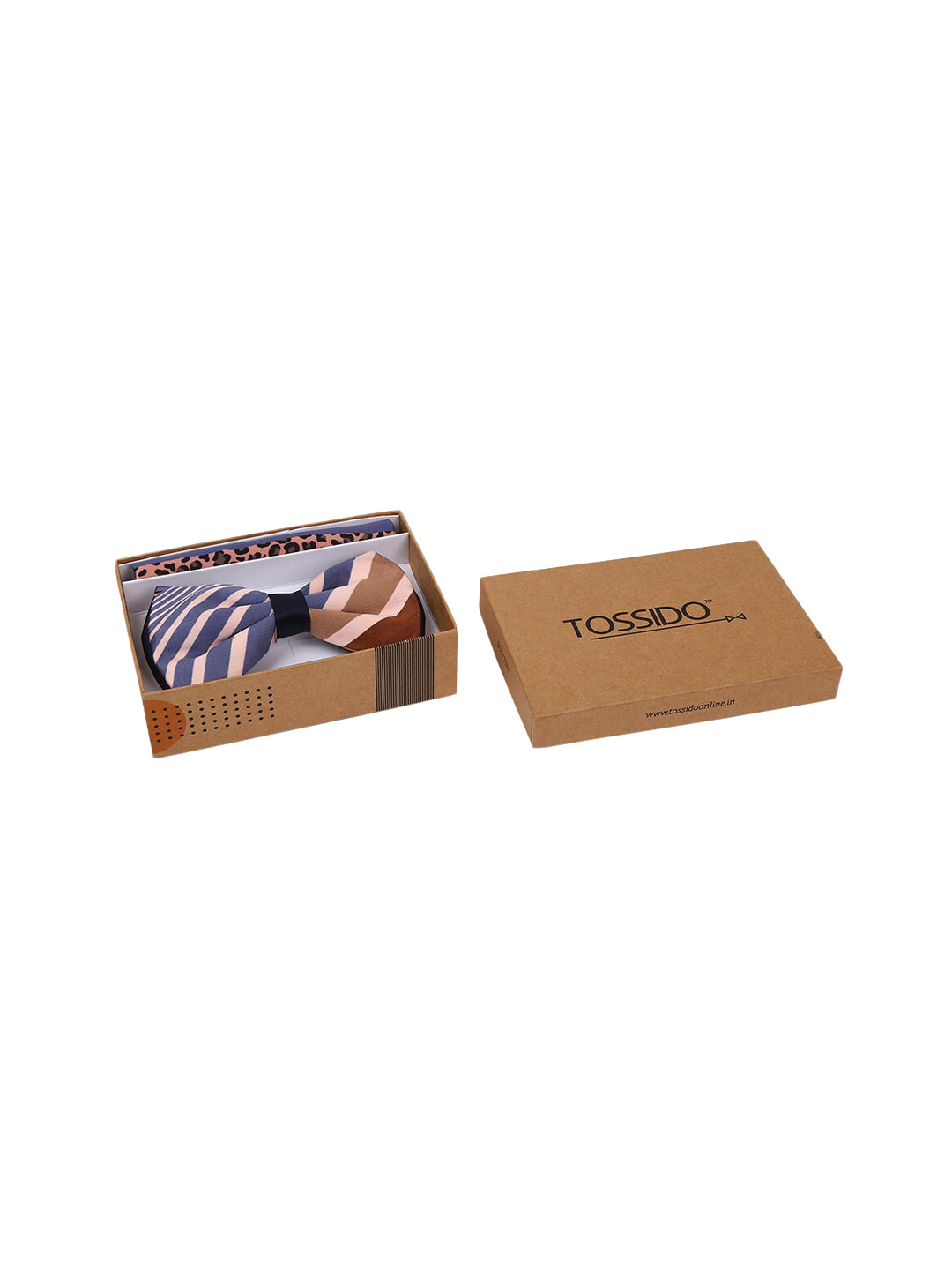 Tossido Men Blue & Brown Printed Bow Tie With Pocket square