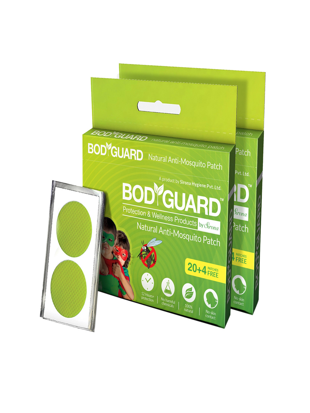 BOD GUARD Unisex Set Of 2 Green 24 Pcs Premium Natural Anti Mosquito Patches