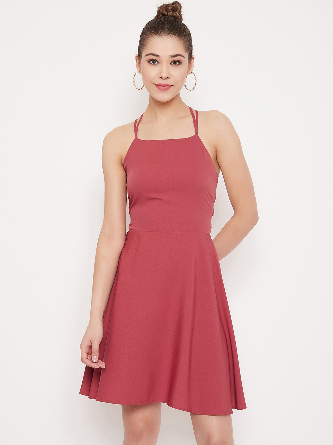 Berrylush BASICS Women Pink Solid Fit and Flare Dress