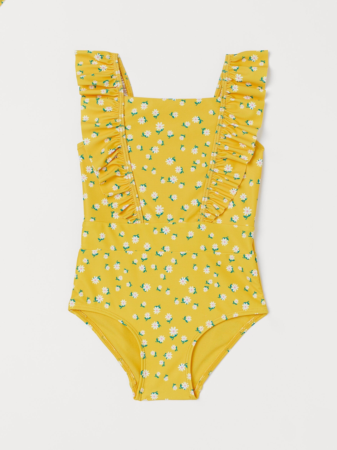 H M Girls Yellow White Floral Printed Flounced Swimsuit