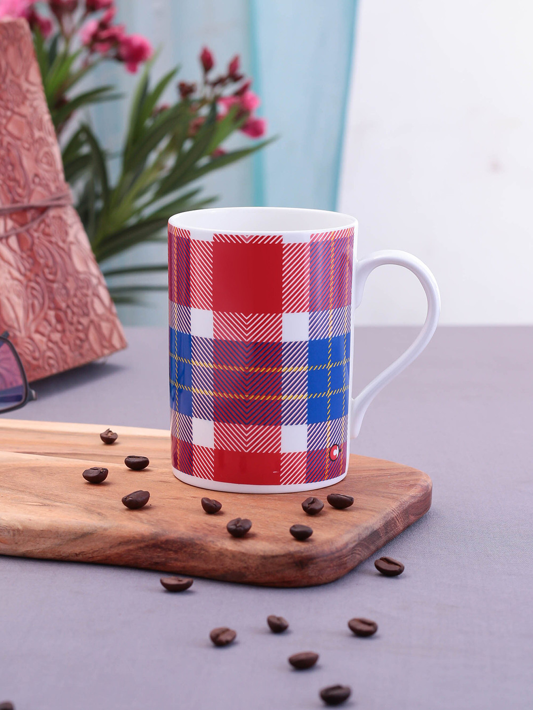 CLAY CRAFT You Make My Heart Beet Red Checkered Ceramic Microwave Safe Mug-350ml