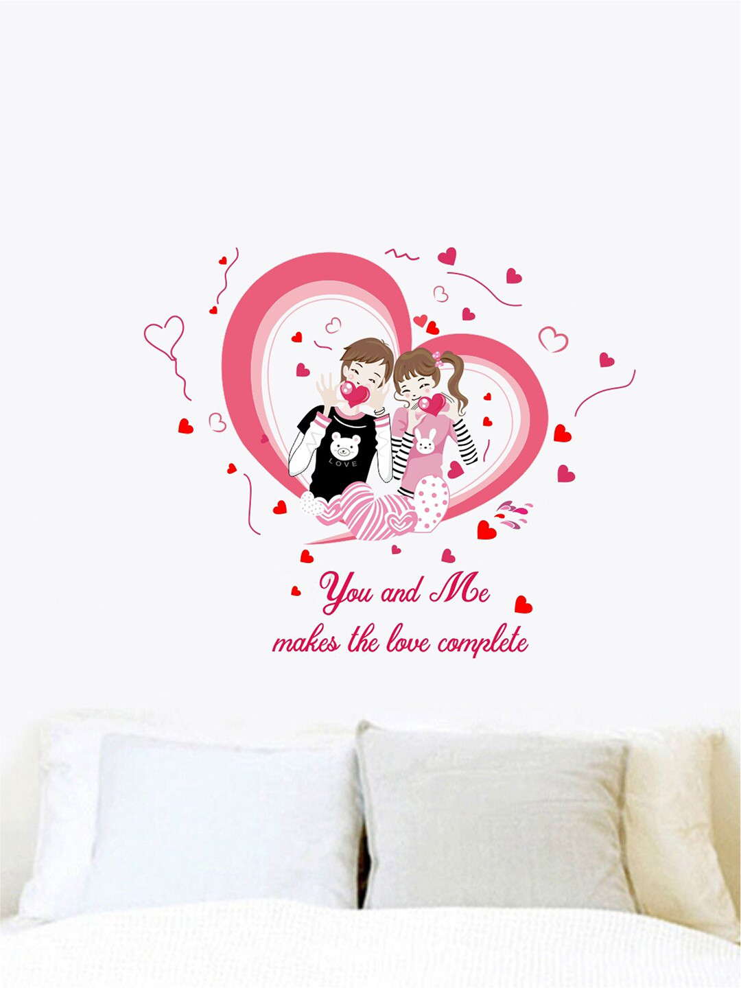 rawpockets Pink Lovely Couple With Big Heart PVC Vinyl Wall Stickers