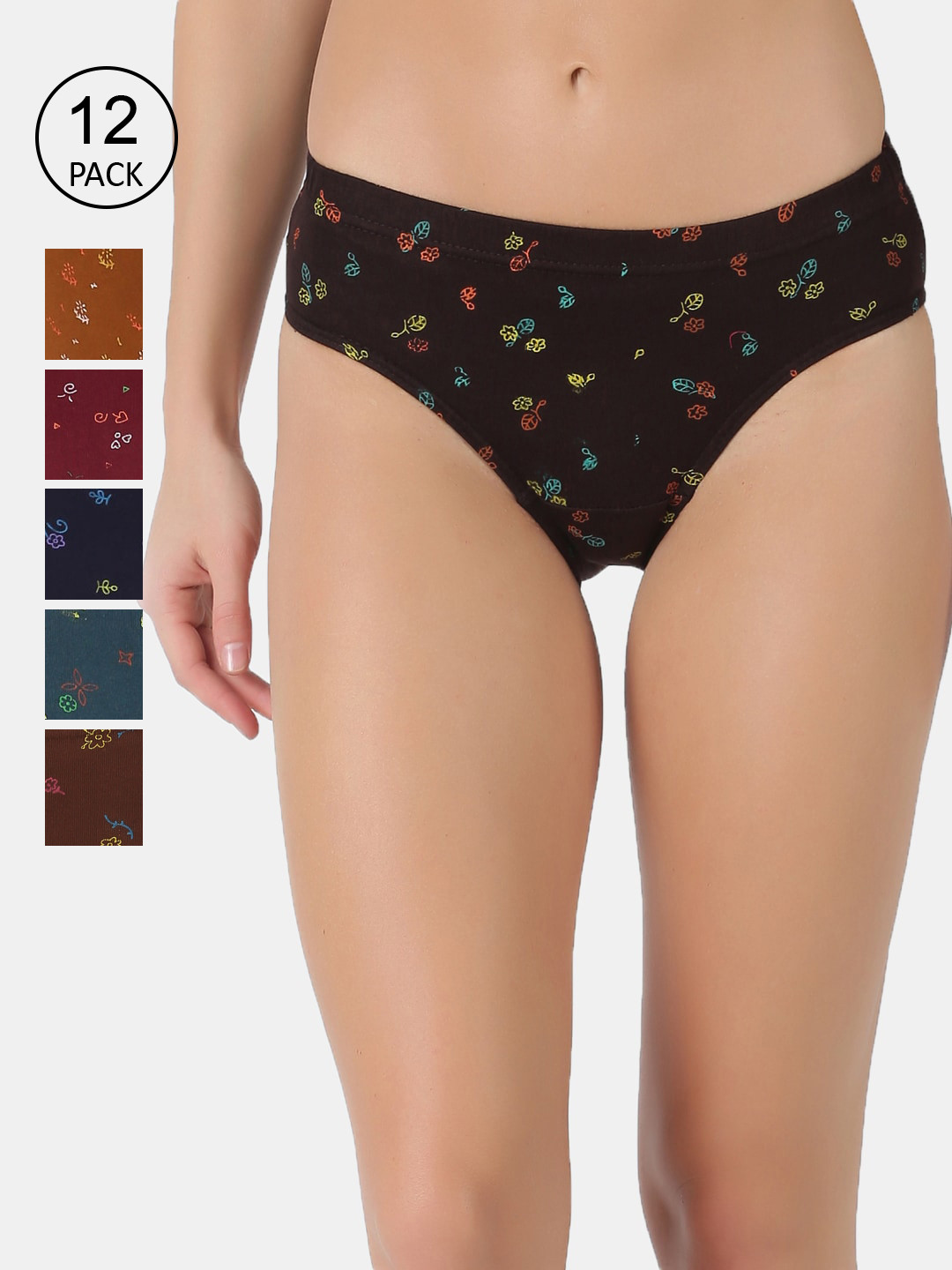 Dollar Lehar Super Combed Cotton Women Printed Hipster Panty - Pack of 12 - Assorted