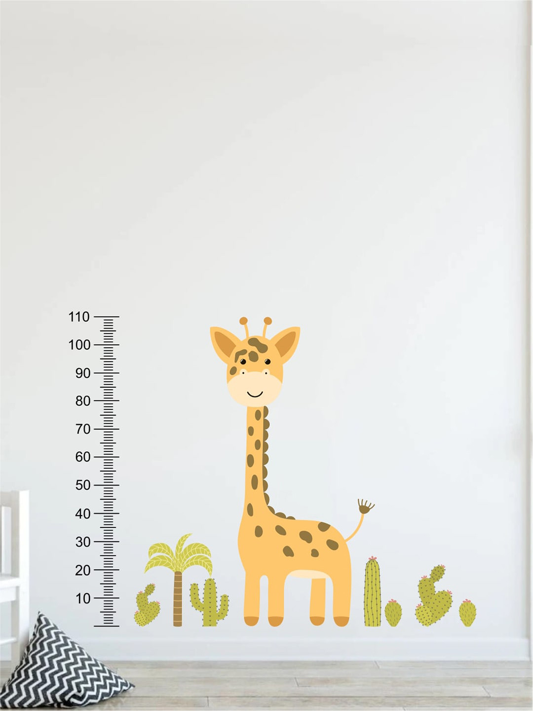 rawpockets Yellow & Green Giraffie with Height Scale Vinyl Wall Stickers