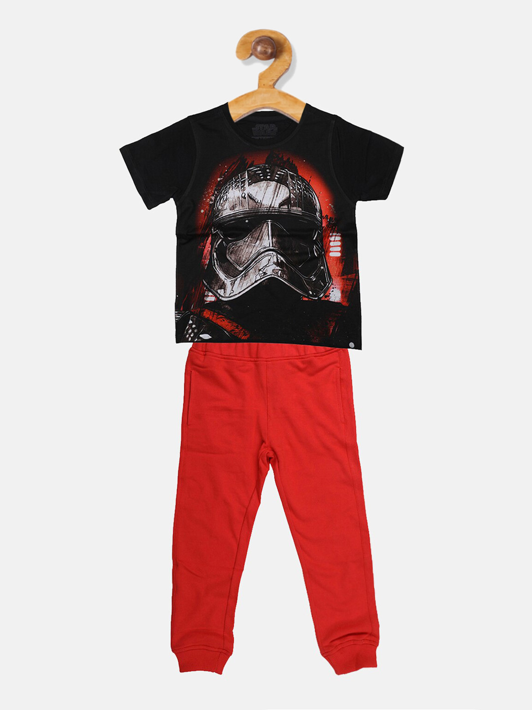 YK Star Wars Boys Black & Red Storm Trooper Print T-Shirt with Joggers