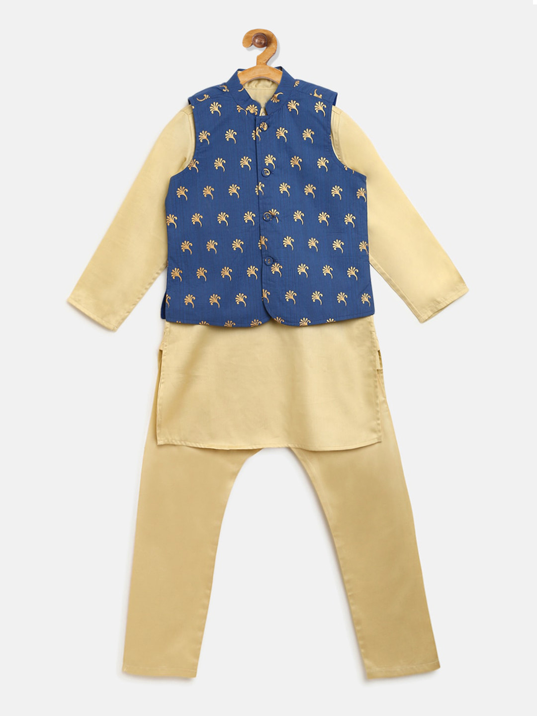 Campana Boys Gold-Toned Solid Kurta with Pyjamas and Jacket