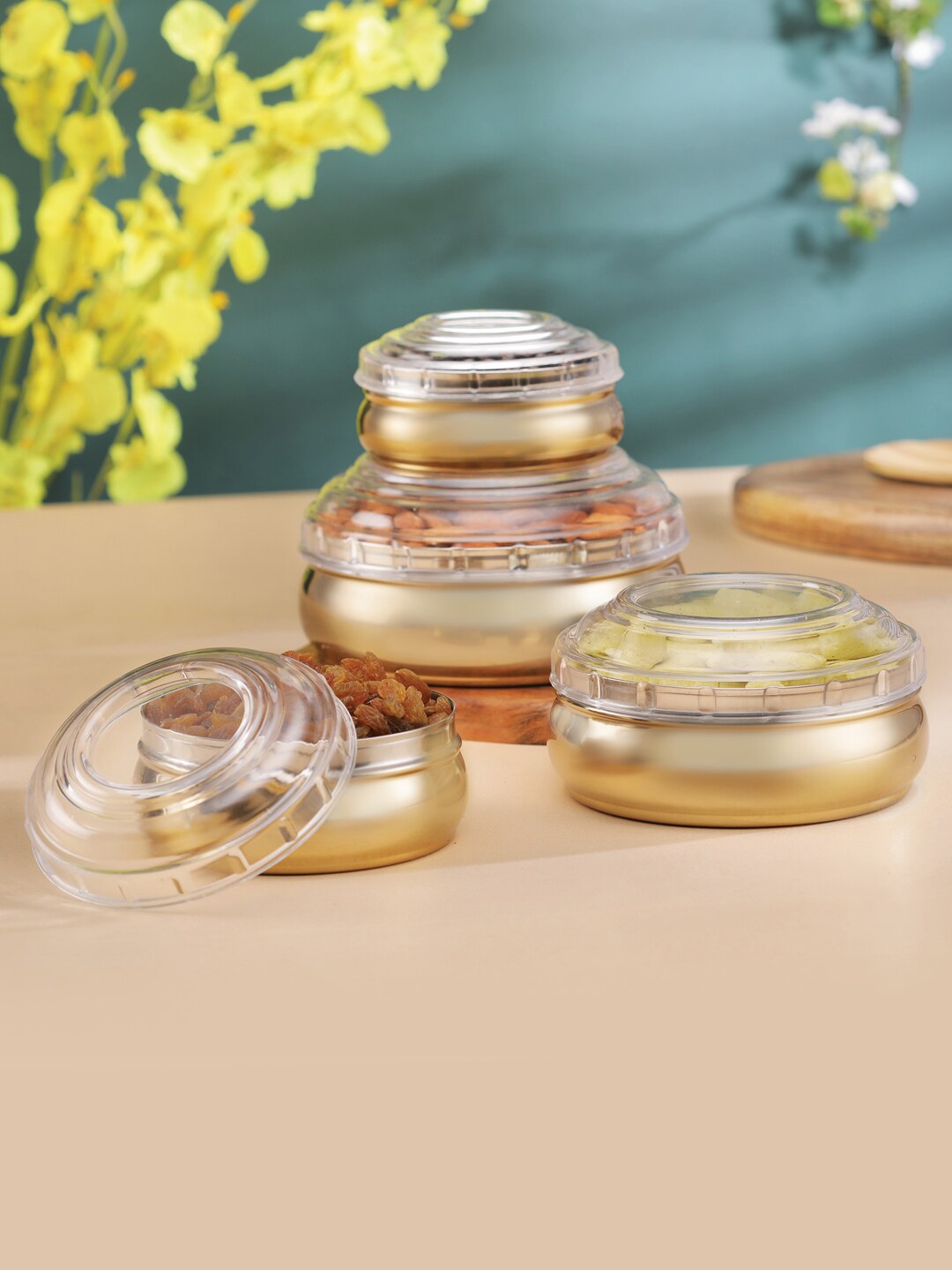 Jensons Set of 4 Gold Toned Silver Toned Stainless Steel Belly Storage Set