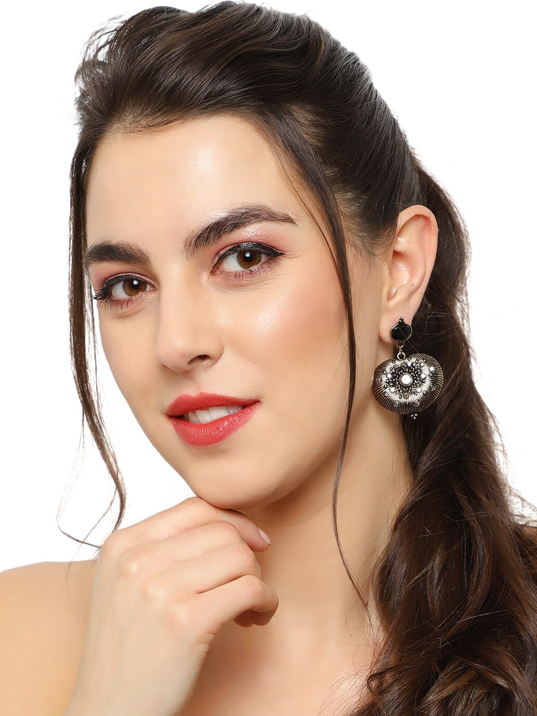 Mali Fionna Gold-Toned Heart Shaped Drop Earrings