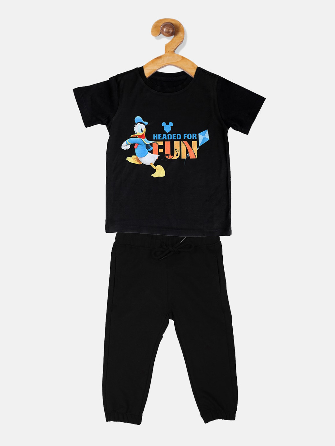 YK Disney Girls Black & White Printed T-Shirt With Joggers