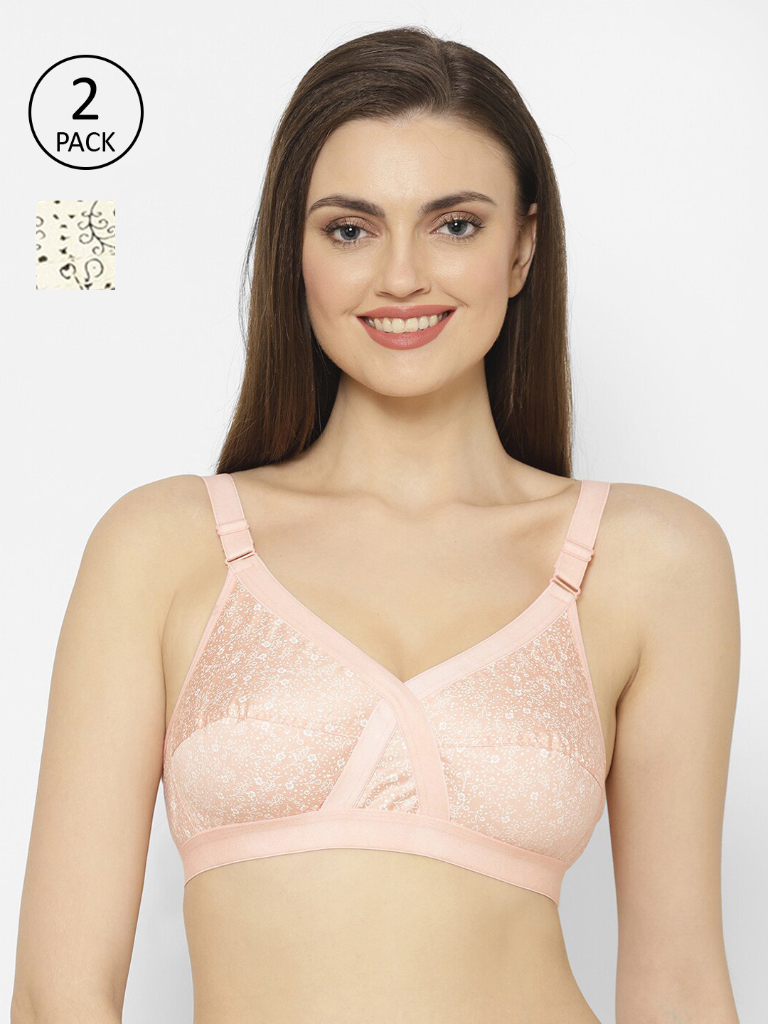 Floret Pack of 2 Printed Crossfit Non-Padded Non-Wired Full Coverage Everyday Cotton Bra