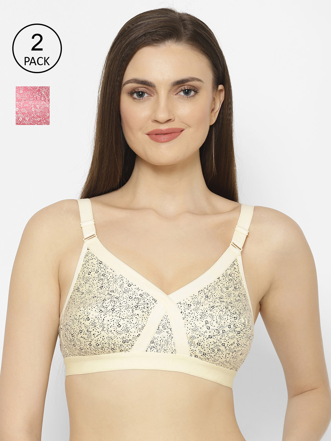 Floret Pack Of 2 Printed Non-Padded Non-Wired Everyday Bra Cross Fit Print_China