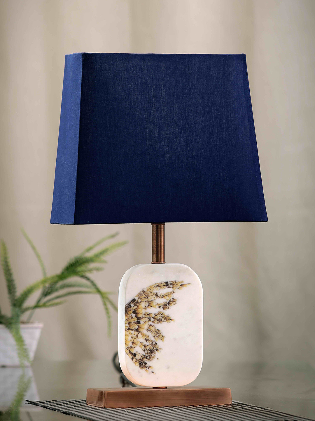 POSH-N-PLUSH Blue & White Winged Printed Contemporary Table Lamp