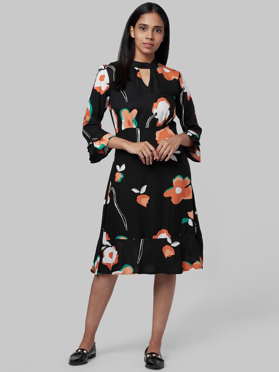 Park Avenue Woman Multicolored Floral Printed Fit and Flare Dress
