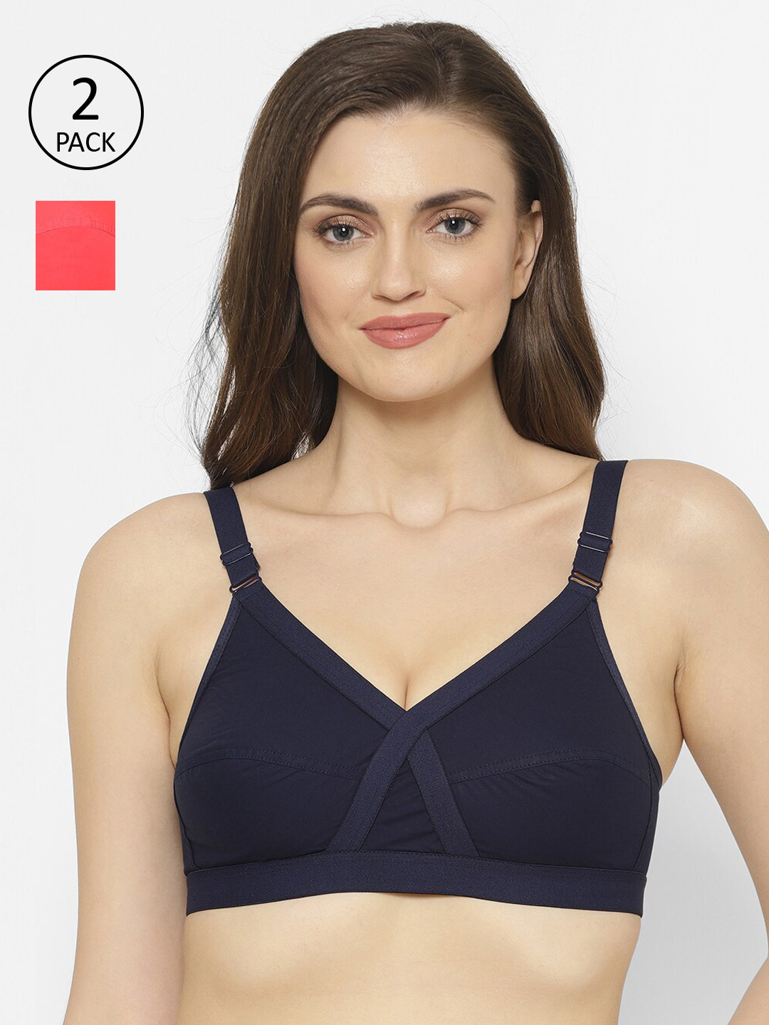 Floret Pack of 2 Solid Crossfit Non-Padded Non-Wired Full Coverage Everyday Cotton Bra