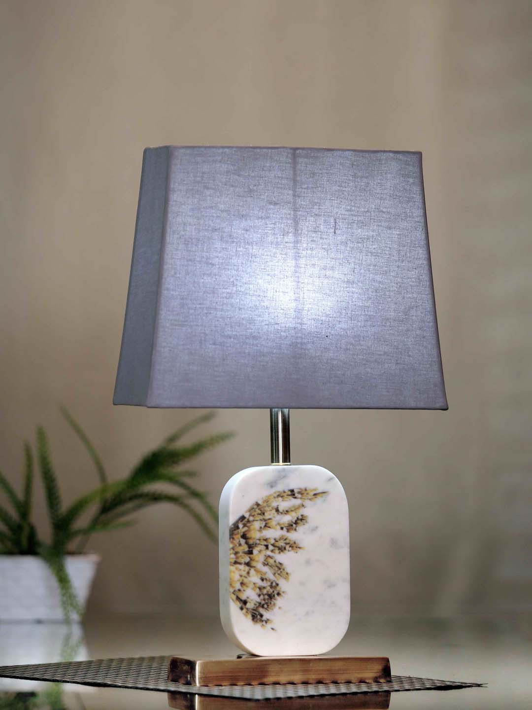 POSH-N-PLUSH Grey Solid Winged Marble And Metal Base Bedside Standard Lamp