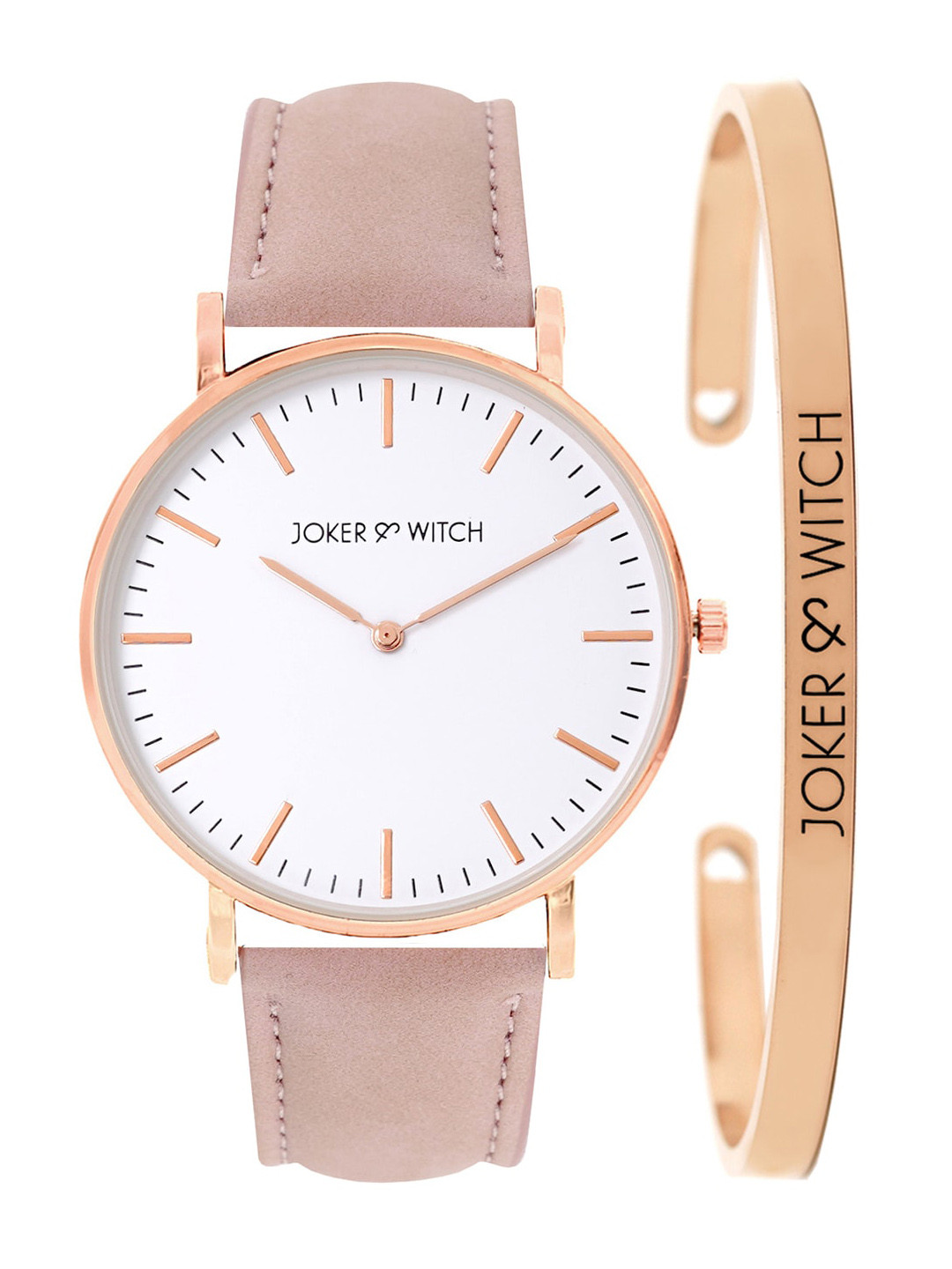 JOKER & WITCH Women White & Rose-Gold Toned Mallory Watch With Bracelet Gift Set JWBS221