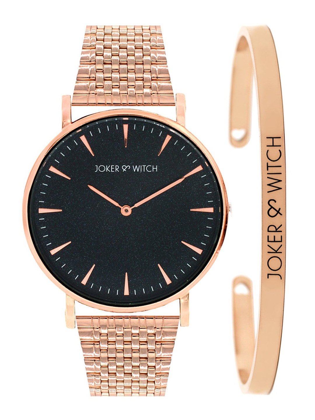 JOKER & WITCH Women Black & Rose Gold Iridescent Watch Bracelet Stack