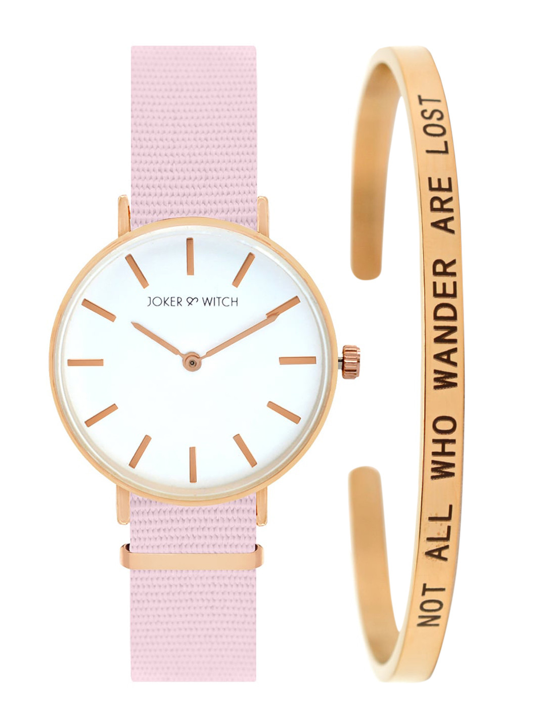 JOKER & WITCH Women White & Rose Gold-Toned Watch & Bracelet Gift Set