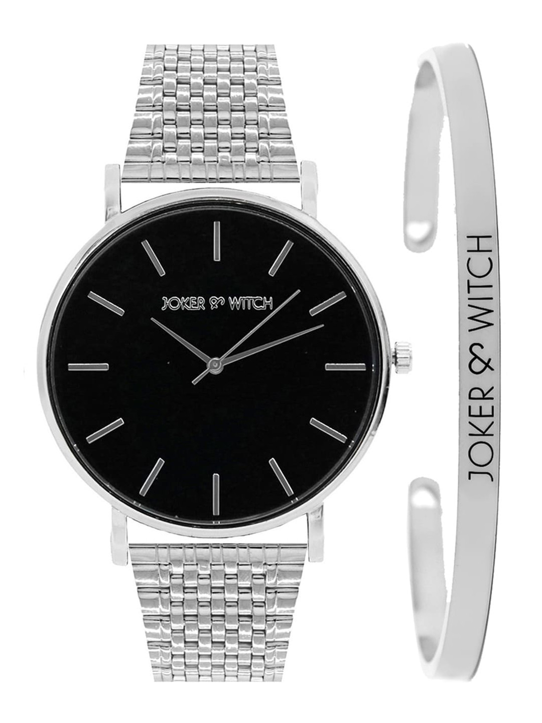 JOKER & WITCH Women Black & Silver Toned Bling Watch & Bracelet Gift Set