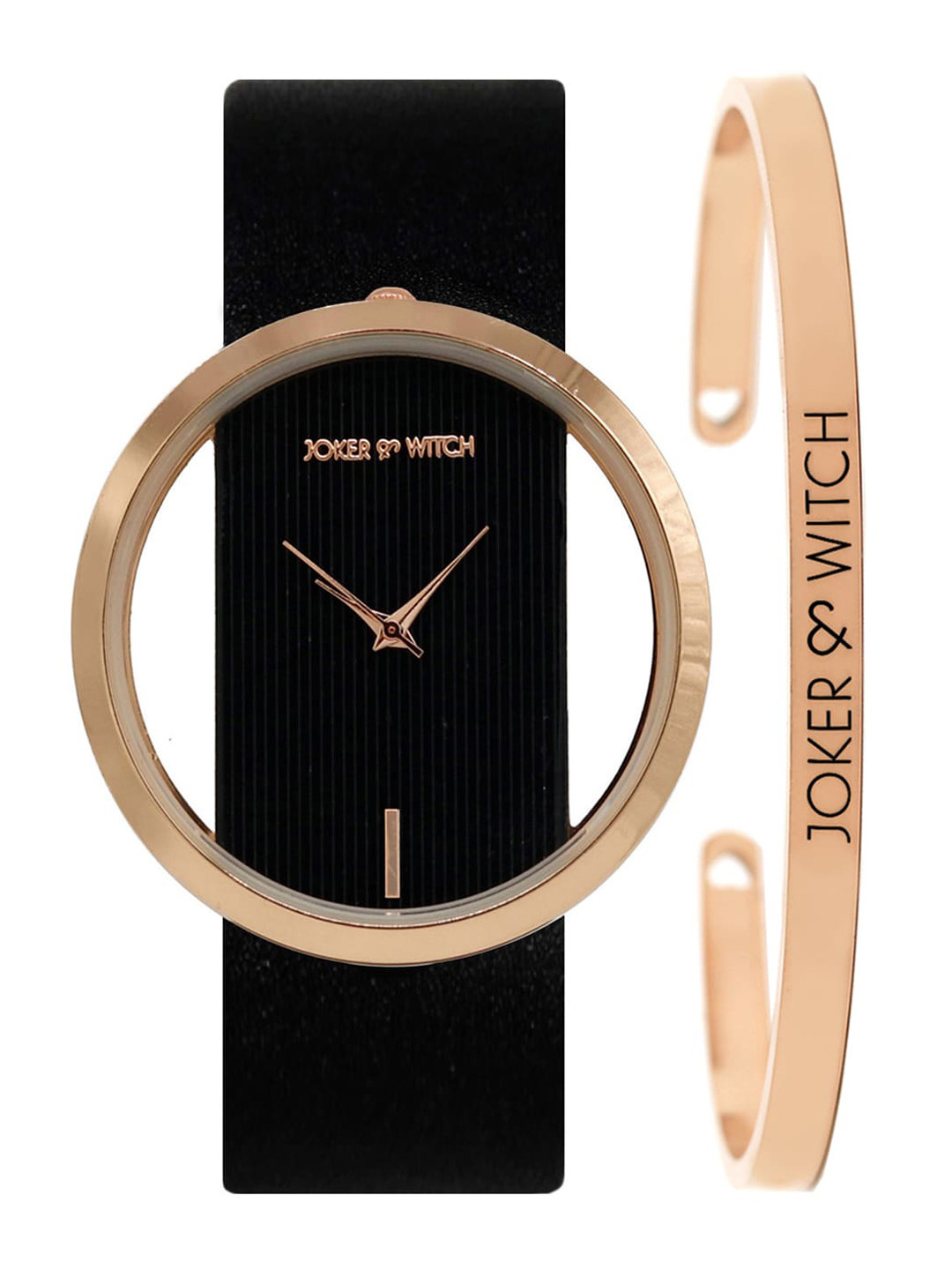 JOKER & WITCH Women Black & Rose Gold-Toned Dior Watch & Bracelet Gift Set