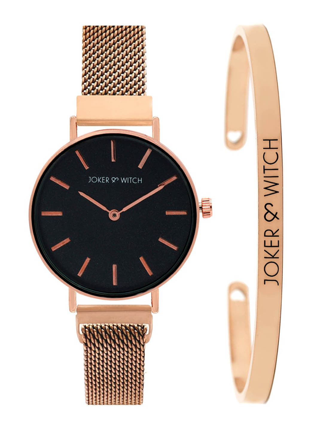 JOKER & WITCH Women Black & Rose-Gold Toned Dandelion Watch With Bracelet Gift Set