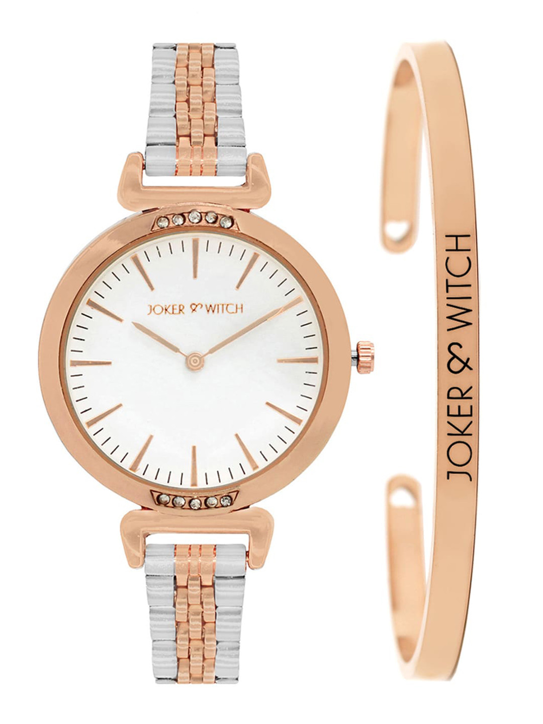 JOKER & WITCH Women White & Rose Gold-Toned Amore Watch & Bracelet Gift Set