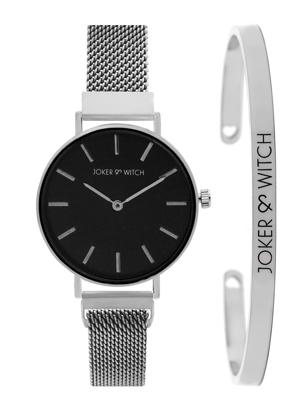 JOKER & WITCH Women Black & Silver-Toned Galaxia Watch & Bracelet Gift Set