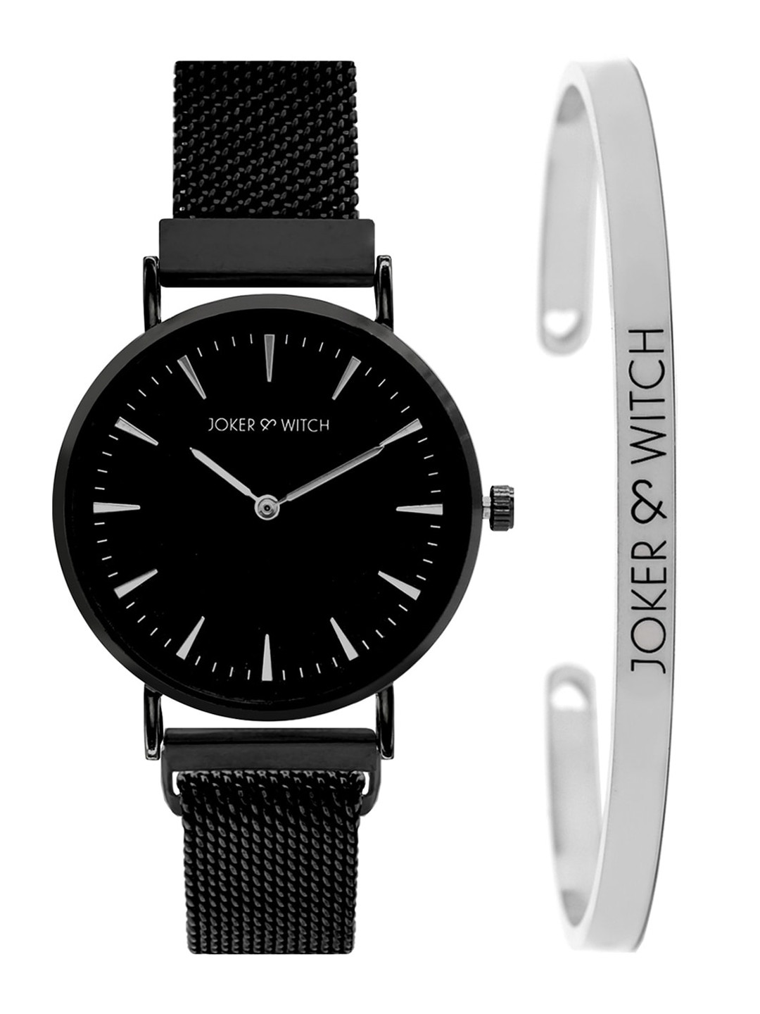 JOKER & WITCH Women Black & Silver-Toned Enchanted Watch & Bracelet Gift Set