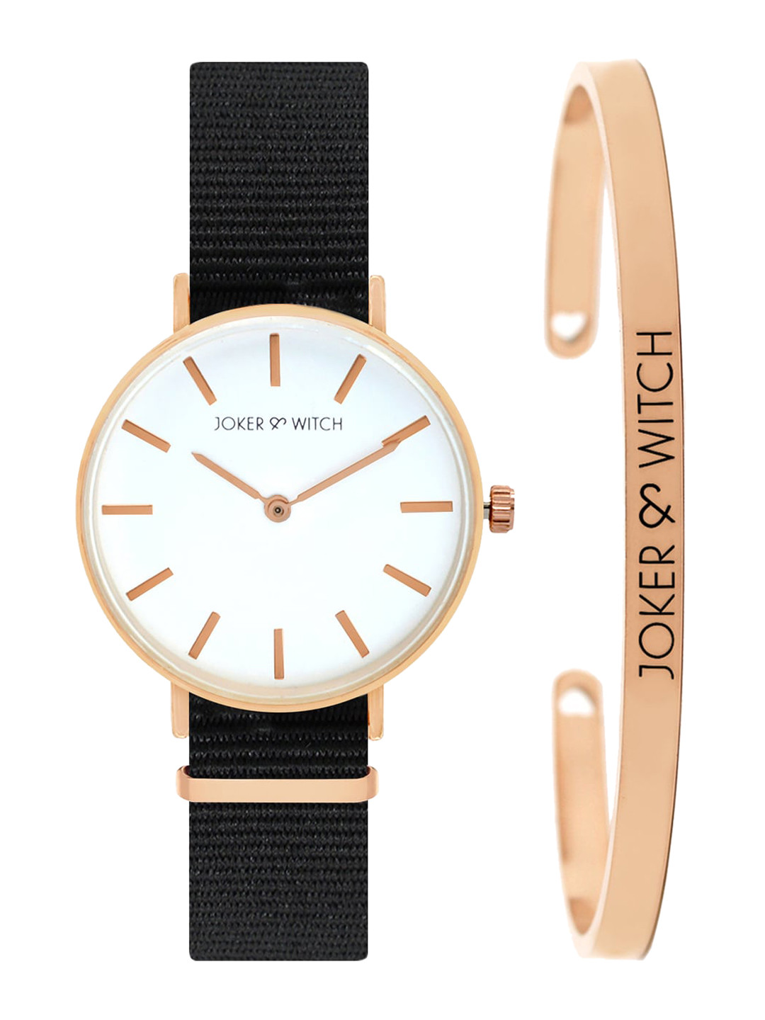 JOKER & WITCH Women Black & Rose Gold-Toned Cosmo Watch Bracelet Stack
