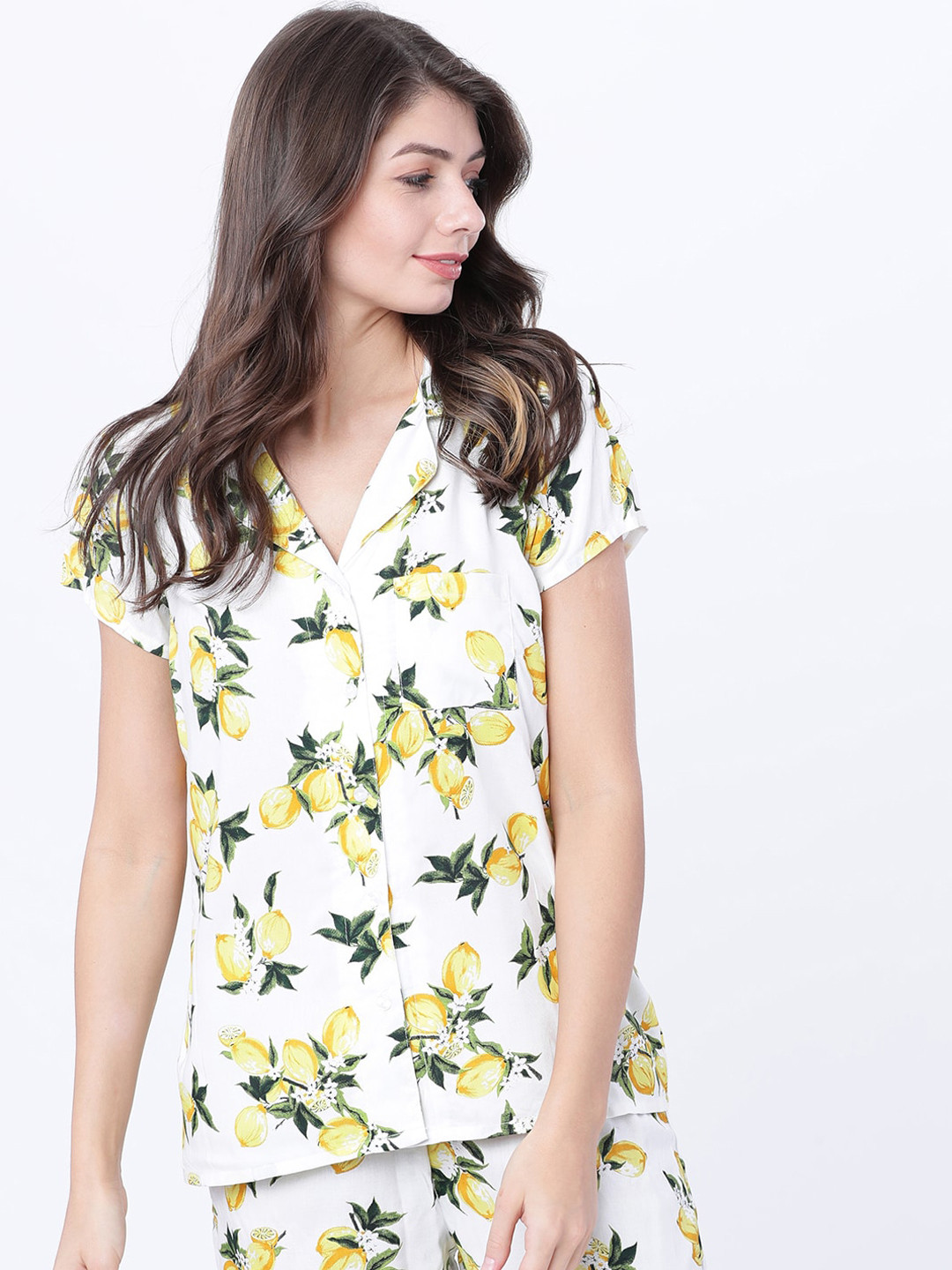 Tokyo Talkies Women White & Green Regular Fit Printed Nightdress