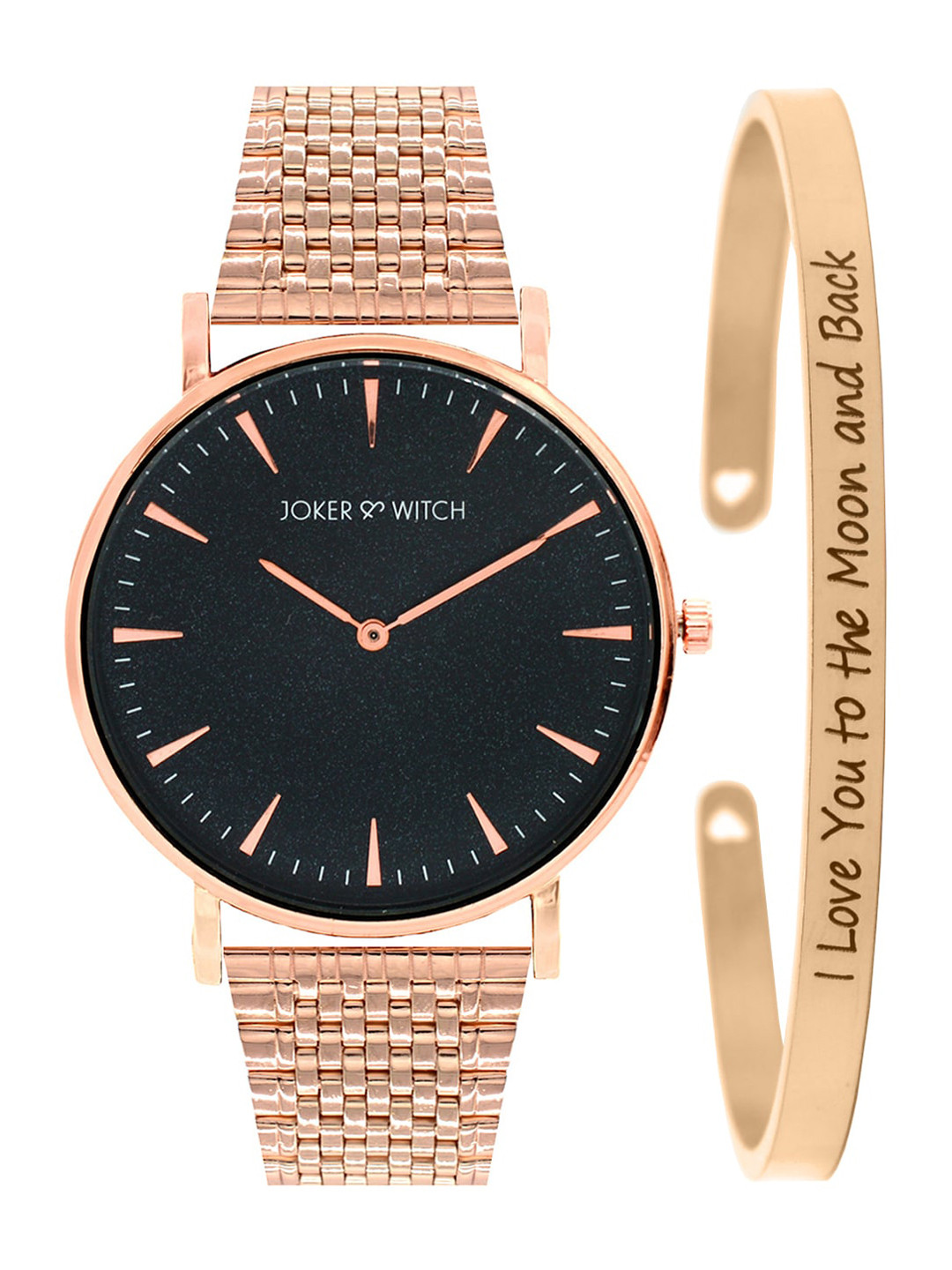 JOKER & WITCH Women Black & Rose Gold-Toned Sydney Watch Bracelet Stack