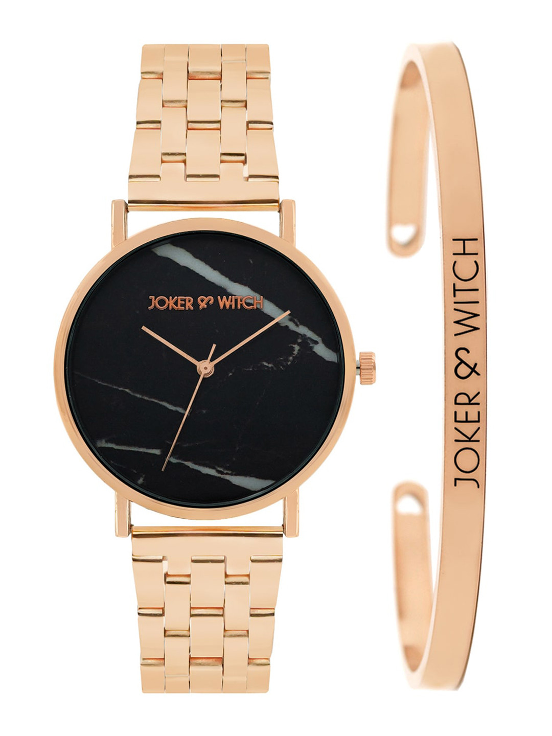 JOKER & WITCH Women Black & Rose Gold-Toned Sparkle Dust Watch & Bracelet Gift Set