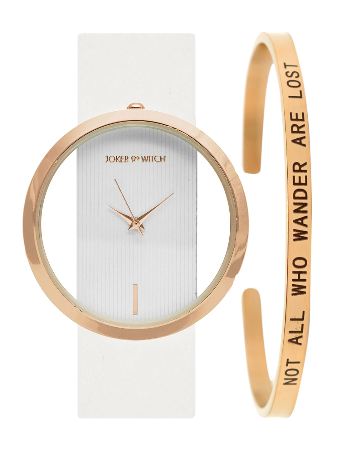 JOKER & WITCH Women White & Rose Gold-Toned Rome Watch & Bracelet Gift Set