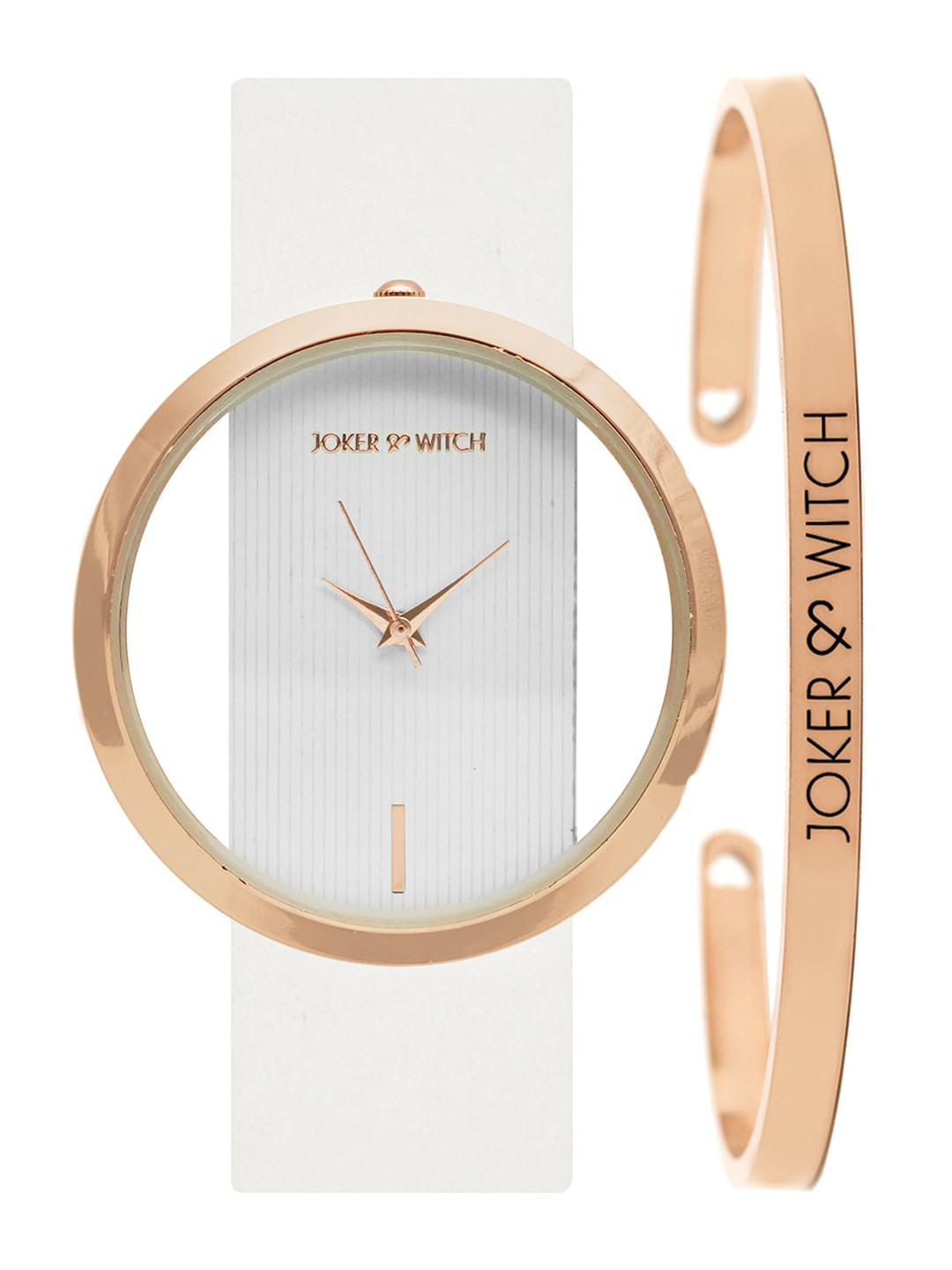 JOKER & WITCH Women White & Rose Gold-Toned Vanilla Glitz Watch & Bracelet Gift Set