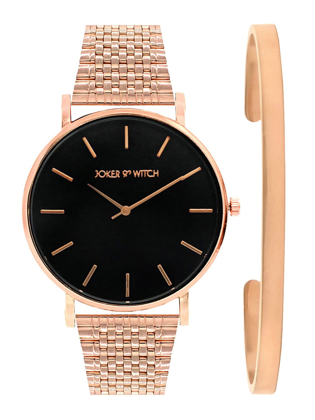 JOKER & WITCH Women Black & Rose Gold-Toned Sparks Fly Watch & Bracelet Gift Set