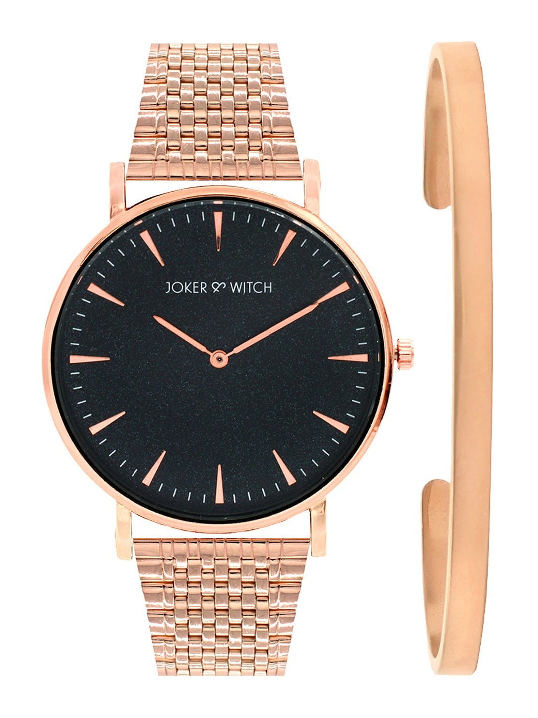 JOKER & WITCH Women Black & Rose Gold-Toned Amy Watch & Bracelet Gift Set