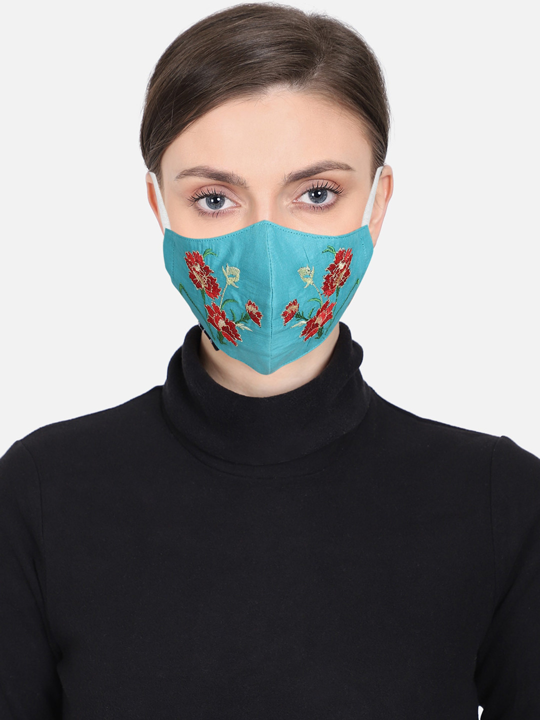 Anekaant Women Blue & Red Embroidered 3-Ply Reusable Outdoor Face Mask