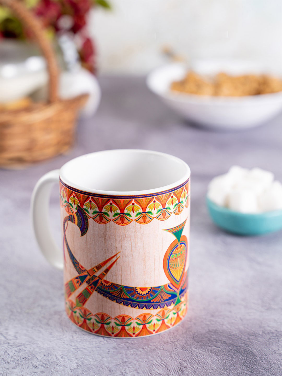KOLOROBIA Birthday, Anniversary and Valentine Gift Blue Ethnic Motifs Ceramic Handmade Mug-325ml
