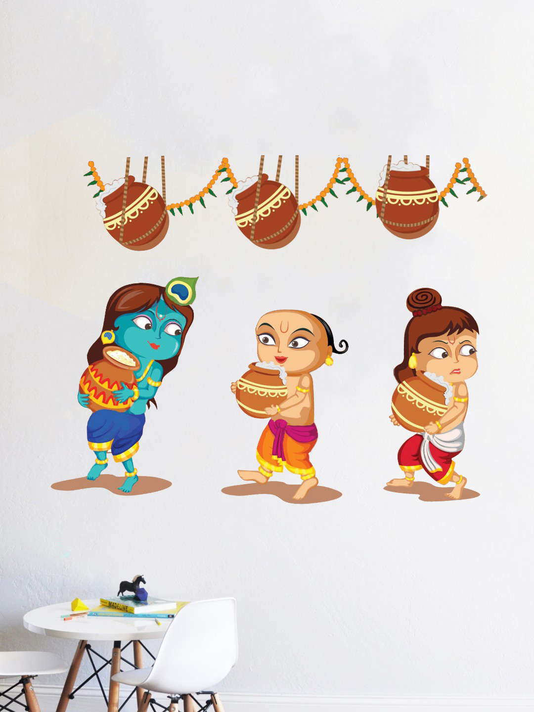 rawpockets Multicolored Lord Krishna Carrying Butter Pot Wall Sticker